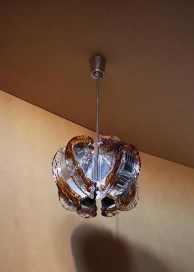 Fine 1970s Glass and Chrome Murano Chandelier