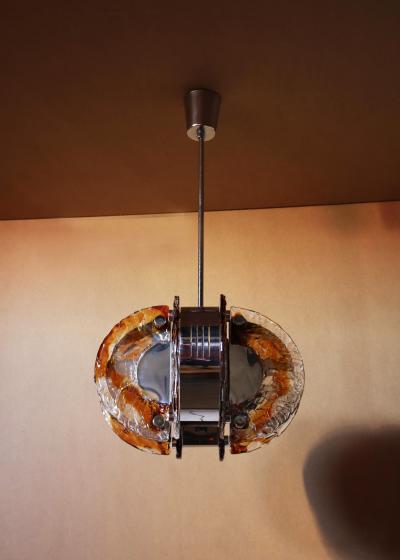 Fine 1970s Glass and Chrome Murano Chandelier