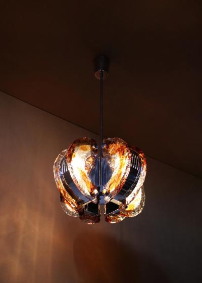 Fine 1970s Glass and Chrome Murano Chandelier