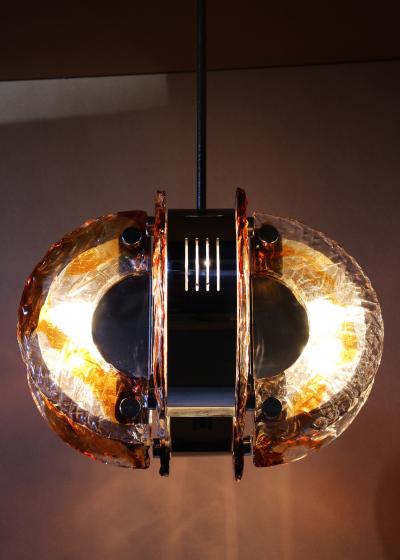 Fine 1970s Glass and Chrome Murano Chandelier