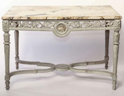 Fine 19th French Century Ivory Painted Center Table with a Marble Top
