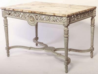 Fine 19th French Century Ivory Painted Center Table with a Marble Top