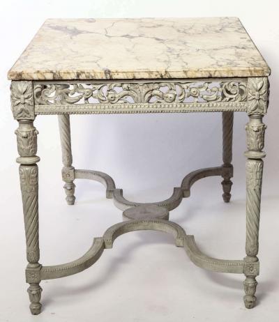 Fine 19th French Century Ivory Painted Center Table with a Marble Top