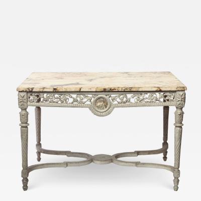 Fine 19th French Century Ivory Painted Center Table with a Marble Top