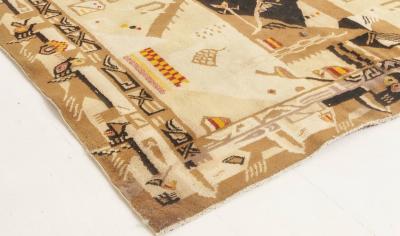 Fine Antique Abstract Indian Agra Beige Brown Handmade Wool Rug