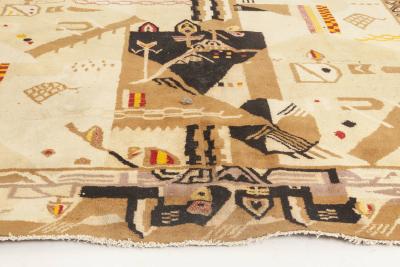 Fine Antique Abstract Indian Agra Beige Brown Handmade Wool Rug