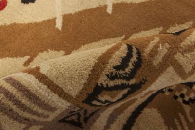 Fine Antique Abstract Indian Agra Beige Brown Handmade Wool Rug