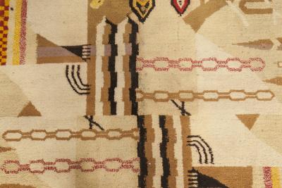 Fine Antique Abstract Indian Agra Beige Brown Handmade Wool Rug
