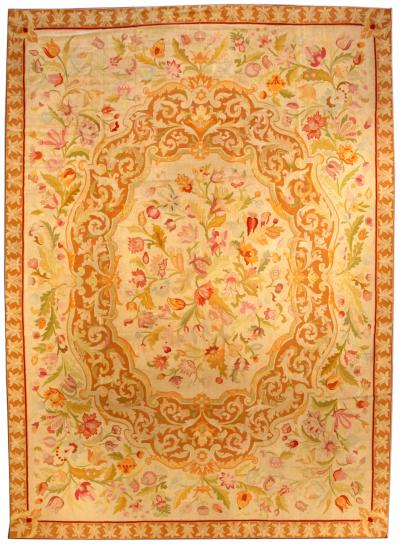 Fine Antique Botanic Orange Needlework Carpet