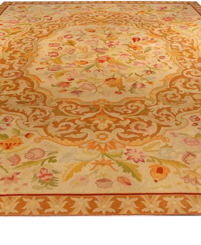 Fine Antique Botanic Orange Needlework Carpet