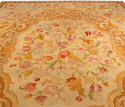 Fine Antique Botanic Orange Needlework Carpet