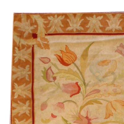 Fine Antique Botanic Orange Needlework Carpet