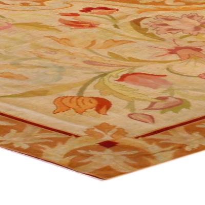 Fine Antique Botanic Orange Needlework Carpet