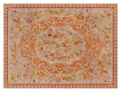 Fine Antique Botanic Orange Needlework Carpet