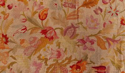 Fine Antique Botanic Orange Needlework Carpet