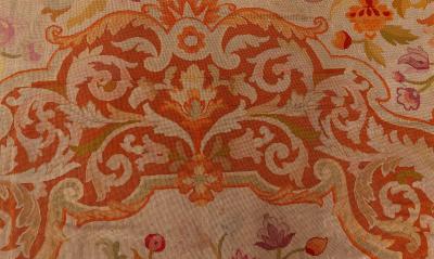 Fine Antique Botanic Orange Needlework Carpet