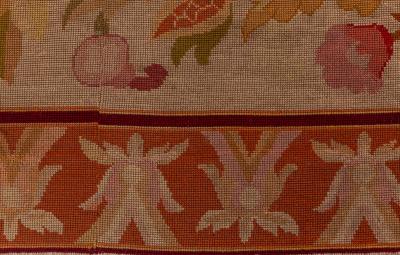 Fine Antique Botanic Orange Needlework Carpet