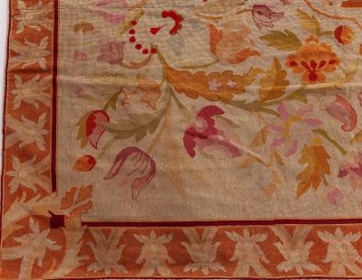 Fine Antique Botanic Orange Needlework Carpet