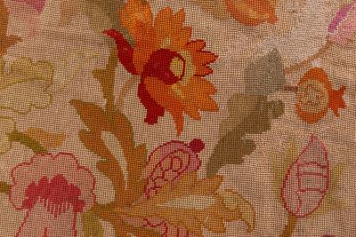 Fine Antique Botanic Orange Needlework Carpet