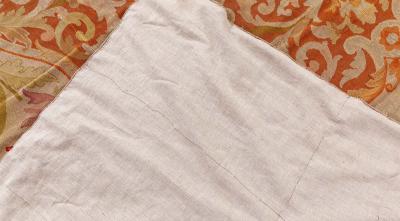 Fine Antique Botanic Orange Needlework Carpet