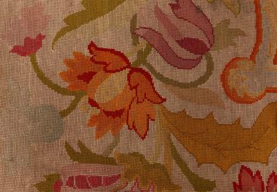 Fine Antique Botanic Orange Needlework Carpet