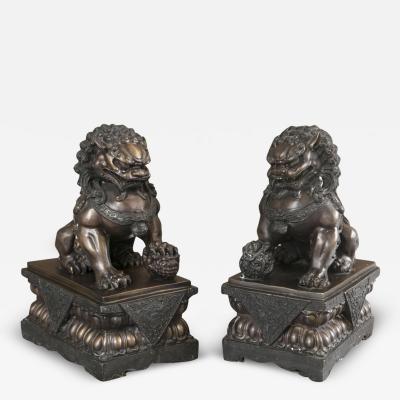 Fine Antique Bronze Foo Lion Dog Pair