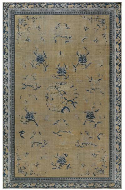 Fine Antique Chinese Golden Yellow Handwoven Wool Rug