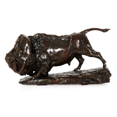 Fine Antique French Bronze Sculpture of Bison and Jaguar by Georges Gardet
