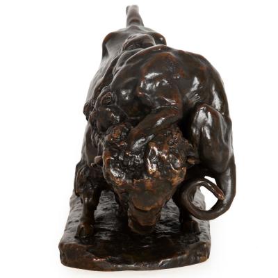 Fine Antique French Bronze Sculpture of Bison and Jaguar by Georges Gardet