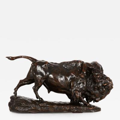 Fine Antique French Bronze Sculpture of Bison and Jaguar by Georges Gardet