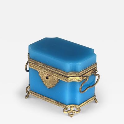 Fine Antique French Cerulean Blue Opaline Glass Perfume Casket