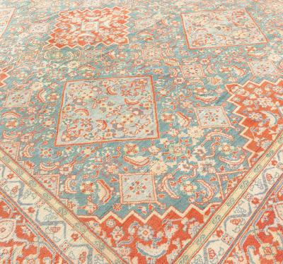 Fine Antique Indian Agra Red and Blue Handmade Rug