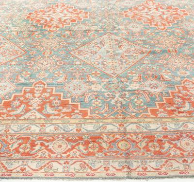 Fine Antique Indian Agra Red and Blue Handmade Rug