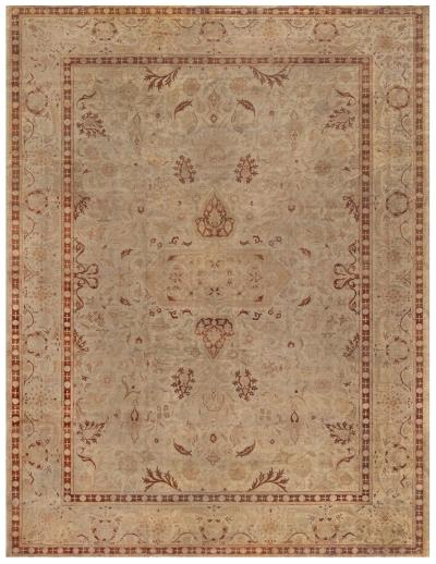 Fine Antique Indian Amritsar Beige Botanic Handmade Wool Rug