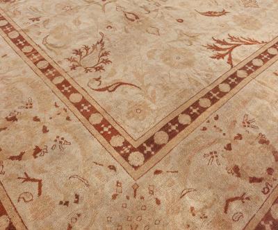 Fine Antique Indian Amritsar Beige Botanic Handmade Wool Rug