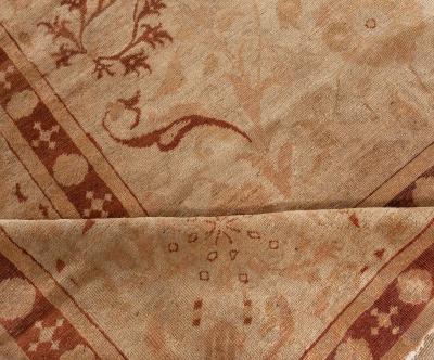 Fine Antique Indian Amritsar Beige Botanic Handmade Wool Rug