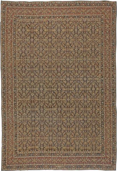 Fine Antique Kirman Rug in Black Red and Yellow
