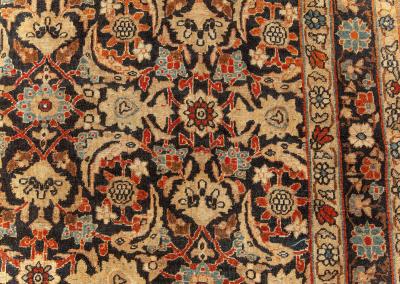 Fine Antique Kirman Rug in Black Red and Yellow