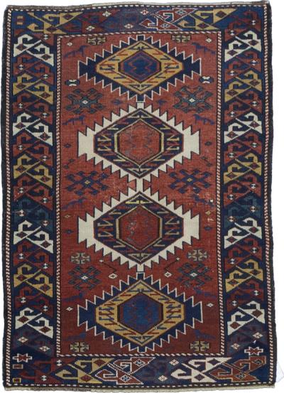 Fine Antique Kuba Wool Rug 23 x 33 