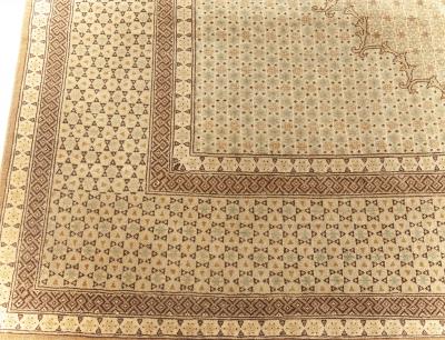 Fine Antique Persian Ghom Beige and Brown Handwoven Wool Rug