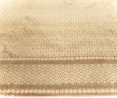 Fine Antique Persian Ghom Beige and Brown Handwoven Wool Rug