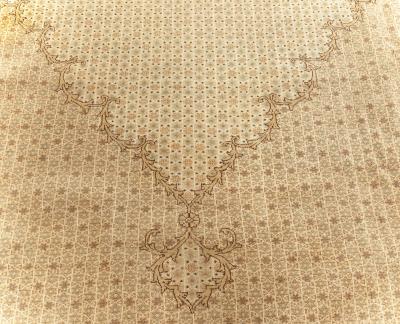 Fine Antique Persian Ghom Beige and Brown Handwoven Wool Rug