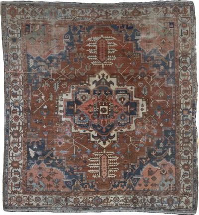 Fine Antique Persian Heriz Serapi Wool Rug 10 0 x 11 3 
