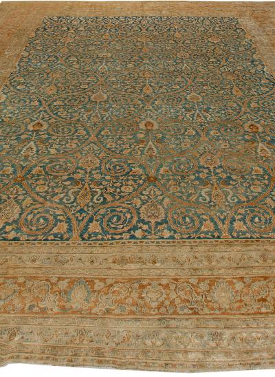 Fine Antique Persian Khorassan Botanic Brown Green Handmade Wool Rug