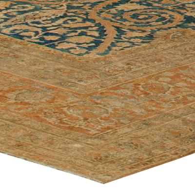 Fine Antique Persian Khorassan Botanic Brown Green Handmade Wool Rug