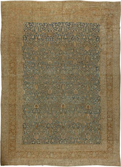 Fine Antique Persian Khorassan Botanic Brown Green Handmade Wool Rug