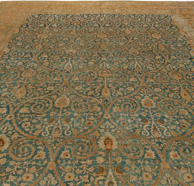 Fine Antique Persian Khorassan Botanic Brown Green Handmade Wool Rug