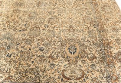 Fine Antique Persian Kirman Beige Blue Brown Handmade Wool Rug