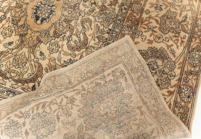 Fine Antique Persian Kirman Beige Blue Brown Handmade Wool Rug