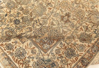 Fine Antique Persian Kirman Beige Blue Brown Handmade Wool Rug